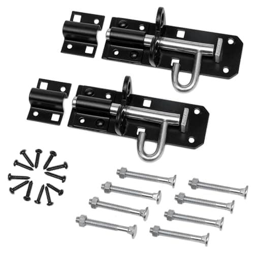 Image of Brenton Bolt Door Lock - 2 Pack 100mm (4") Sliding Padbolt with Black Powder Coated Finish - Anti-Rust Gate Bolts for Wooden Gates, Garden Shed, Garage Door | Strong Lock