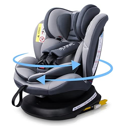 Image of Reecle 360 Swivel Baby Car Seat with ISOFIX, Group 0+1/2/3 (0-36 kg), Approx. 0-12 Years (Grey)