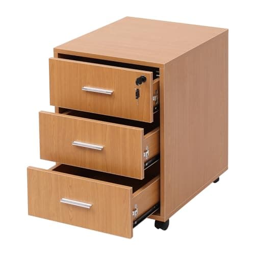 Image of NICEME 3-Drawer Mobile Filing Cabinet, Office Under Desk Storage Drawers Unit with Wheels, File Cabinet Desk Pedestal Rolling Printer Stand for Home Office Storage (Lockable, Beech)