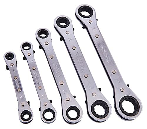 Image of Amtech 5pc Ring Ratchet Spanner Set, Chrome Plated Drop-Forged Steel with Reversible Heads, 6×8 to 19×21 mm for DIY and Automotive Applications