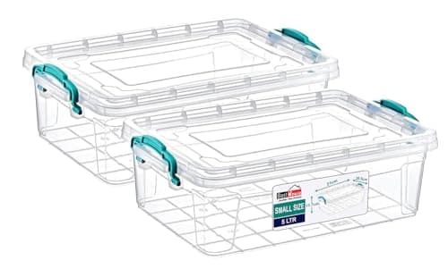 Image of Best House| Plastic Storage Box with Clips & Lid | Size 5L (L:32.2cm W:20.5cm H:13.6cm)| Set of 2| Rectangle|Stackable Clear Durable Multipurpose Office Home Kitchen Tool Versatile(SMALL Size)-5Litres