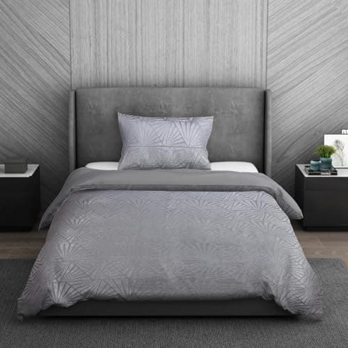 Image of Sleepdown Super Soft Geometric Luxury Lurex Jacquard Silver Deco Easy Care Cosy Duvet Cover Quilt Bedding Set with Pillowcase - Single (135cm x 200cm) silver 5056242801306
