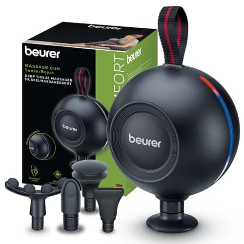Image of Beurer MG 101 SensorBoost Massage Gun, Ergonomic and Compact Design, Quiet and Powerful Trigger Point Massage for Relaxation and Regeneration, Muscle Massager with Pressure Sensor, 5 Attachments
