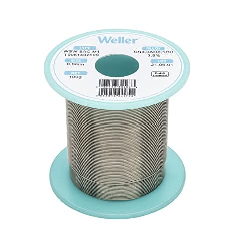 Image of Weller WSW SAC M1 (T0051402599) Lead Free Solder Wire, Ø 0.8mm, Alloy Sn96.5Ag3.0Cu0.5, Flux Content 3.5%, 100g, Silver