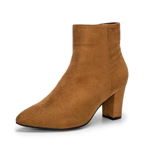 Image of Remxi Women's Ankle Boots Chunky High Heel Chelsea Boots Casual Smart Party Ladies Shoes SuedeBrown UK 6