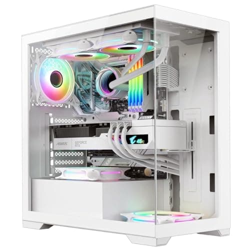 Image of Combrite VIEW Gaming PC Case, Mid Tower ATX, Tempered Glass Panels, 3x Addressable ARGB LED Fans (White)