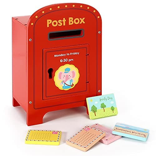 Image of SOKA Wooden Post Box Cute Elephant Stamps and Mail Creative Pretend Play Toy Role Playset Educational Montessori Developmental Game For Kids Children Boys Girls 3 year old +