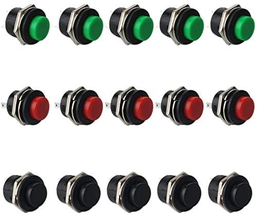 Image of RUNCCI-YUN 15Pcs Push Button Switch ON/OFF Momentary Button Power Switch Red green Black Round Cap AC 6A/125V 3A/250V(no lock)
