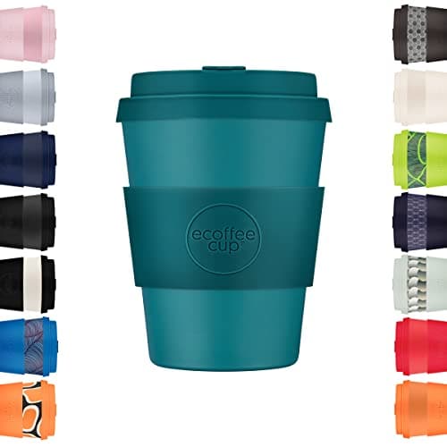 Image of Ecoffee Cup 12oz 350ml Reusable Eco-Friendly 100% Plant Based Coffee Cup with Silicone Lid & Sleeve - Melamine Free & Biodegradable Dishwasher/Microwave Safe Travel Mug, Bay of Fires