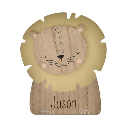 Image of Personalised Wooden Lion Money Box for Children, 17 x 20 x 4 cm