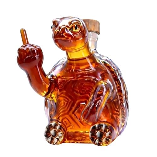Image of Yuhtech 350ML Whiskey Decanter Bottle, Animal Whiskey Glass Decanter, Whiskey Decanter Wine Bottles Art Statue Figurine, 3D Middle Finger Turtle Red Wine Bottle