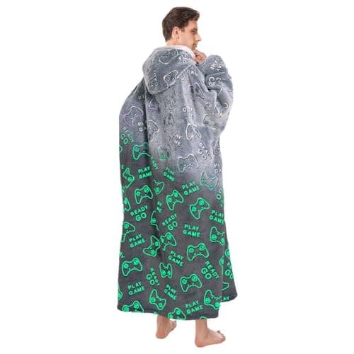 Image of OLAOLA Wearable Blanket Hoodie, Glow in The Dark Oversized Sweatshirt Blanket with Pockets for Men and Women (Game Controller, Adult-Extra Long)