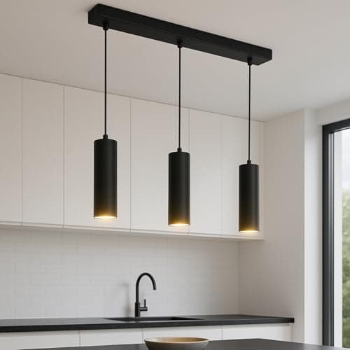 Image of CGC Lighting Black White Triple Three Slim Cylinder Tube Pendant Suspended Ceiling Light Adjustable Kitchen Breakfast Bar Dining Room Lounge Hallway Bedroom (Black)