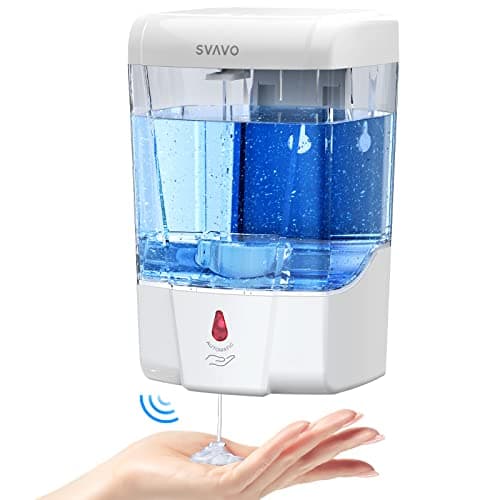 Image of SVAVO Automatic Soap Dispenser Wall Mount, Touchless Soap Dispenser 600ml/21oz Battery Operated Hand Free Hand Sanitizer Dispenser Wall Mounted for Bathroom Kitchen Hotel Offices Plastic, White