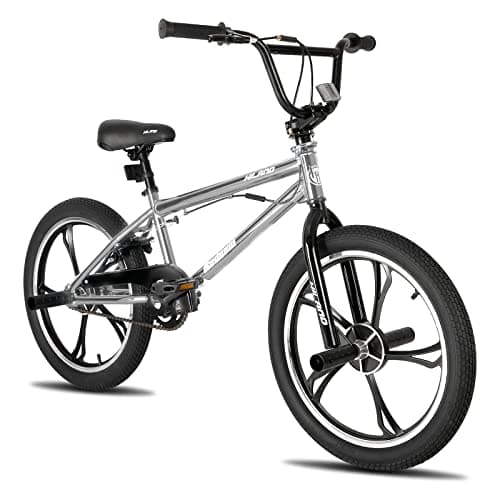 Image of Hiland 20 Inch 5 Spoke Kids BMX Bike, 360 Degree Rotor Freestyle, BMX Bicycle for Boys Girls Ages 7-13, 4 Pegs Single Speed Kids BMX Bike, Silver