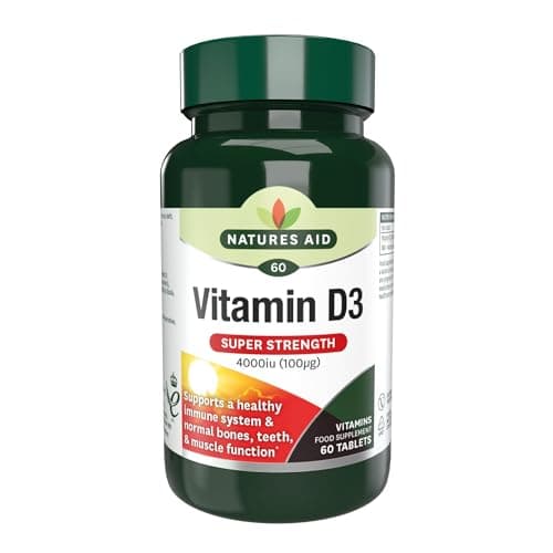 Image of Natures Aid Super Strength Vitamin D3 4000iu – High Strength Vitamin D Supplement for Bones, Immune System, Mood & Energy – Natural, Non-GMO, Gluten Free, Vegan Health & Wellness Support – 60 Tablets