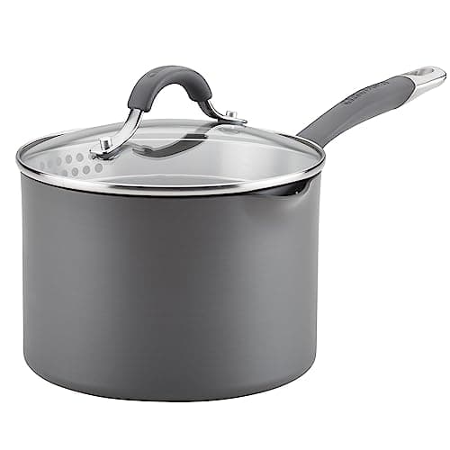 Image of Circulon Radiance Hard-Anodized Nonstick Straining Saucepan, 3-Quart, Gray