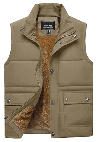 Image of TACVASEN Men's Gilet Winter Fleece Lined Body Warmer Thermal Quilted Outerwear Gilets Windproof Sleeveless Jacket Warm Fishing Vest Khaki, XL