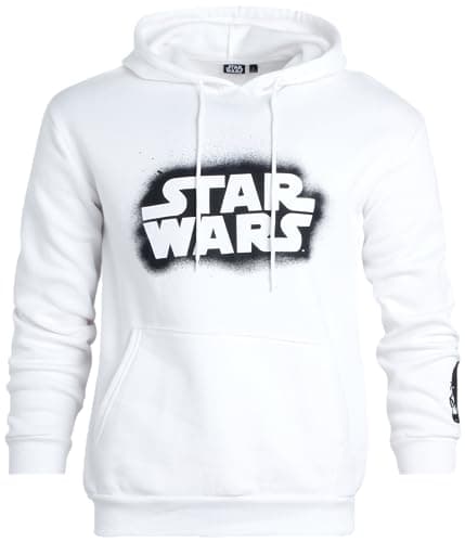 Image of Disney Men's Star Wars Sweatshirt - Mandalorian Boba Fett Hoodie Sweatshirt - Novelty Darth Vader Fleece Pullover for Men, White, Medium