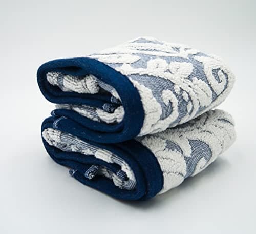 Image of Lex's Linens Pack of 2 Jacquard Floral Navy Blue Guest Towels
