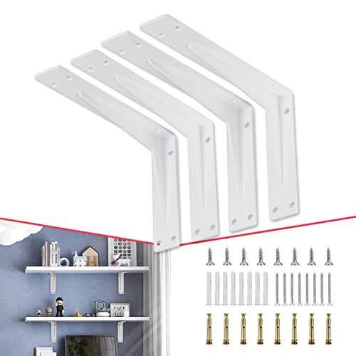 Image of CLT White Metal L Bracket, 6'' Quarter Inch (1/5'') Thick- Max Load: 220 lb Industrial Modern Farmhouse Heavy Duty Corner Metal L Brackets for Table Bench, Space Saving DIY, Pack of 4
