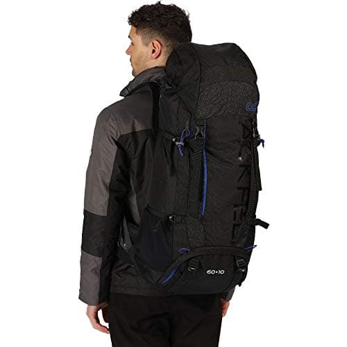 Image of Regatta Blackfell 3 Expandable Reflective Hardwearing Travel Hiking Backpack - Black/Surfspray, 60 + 10 Litre