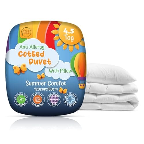 Image of Rohi 4.5 tog Cot Bed Duvet and pillow set – Microfibre Anti-Allergy Toddler Duvet & Pillow – Lightweight, Breathable & Ultra Comfy Baby Quilt 120cm x 150cm