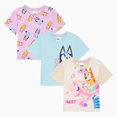 Image of Bluey, Girls Pack of 3 T-Shirts Featuring, Age 4-5 Years Multicolour