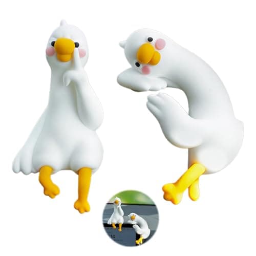 Image of PLUSHCEWT Mini Resin Goose Figurine,Silly Goose Dashboard Desk Ornament,Set of 2 Geese Statues Gifts for Friend,Cute Desk Accessories Decorative Collectibles for Car Office Home Decorations (B)