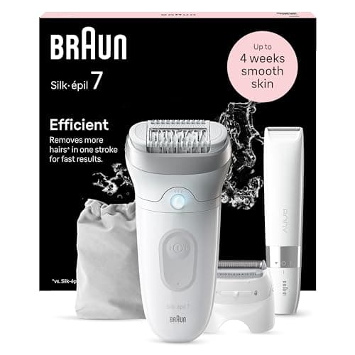Image of Braun Silk·épil 7 Epilator for Women, 7-441, White/Silver - Wide Head for Easy Hair Removal, Wet & Dry Use, Lady Shaver Head, Trimmer Comb, Body Mini Shaver, Lasting Smooth Skin