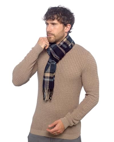 Image of Undercover Mens Woven Check Scarf GL382A Beige/Navy Check
