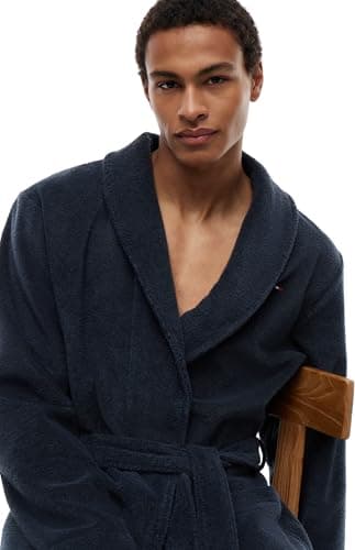 Image of Tommy Hilfiger Men's Tommy Plain Bathrobe, Blue (Navy Blazer), XX-Large