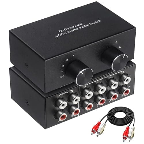 Image of UNSTINCER RCA L/R Audio Switch 4(2) in-2(4) out, Bidirectional Noiseless hifi Stereo Audio Splitter Box, Analogue Aux Line Selector for Headphone Game Console Soundbar TV Speaker Turntalbe, Metal