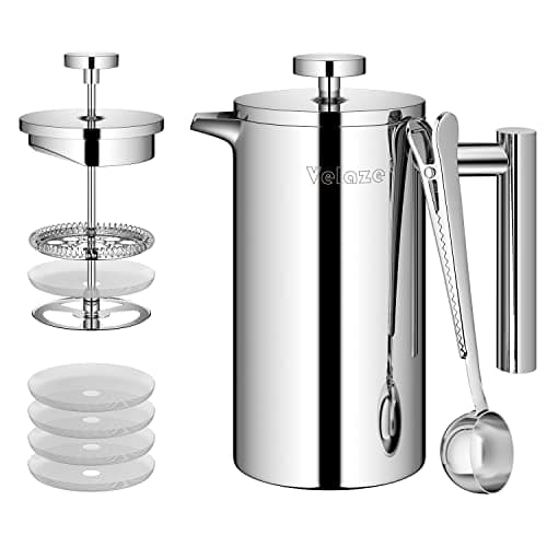 Image of Velaze French Press Coffee Make,0.35Litre/12oz/3 Cup/Stainless Steel Cafetiere Make,Portable Double Wall Cafetiere Includes 5-Layer Filter and 1 Coffee Spoon for Home Office