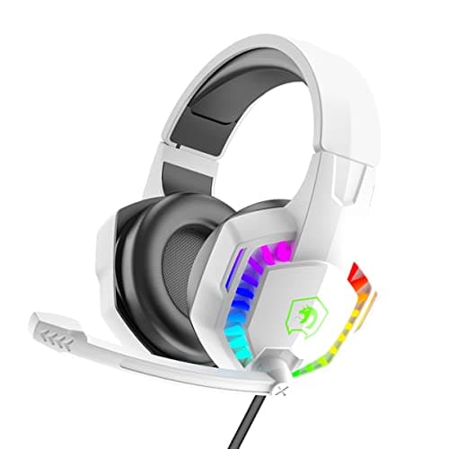 Image of RGB Gaming Headset, 5.1 Channel Stereo Surround Sound, 3.5mm Wired LED Over-Ear Comfort Headphone with Noise Cancelling Mic & In-line Volume Control for PC Xbox One PS5 Laptop Mac Smart Phone(White)