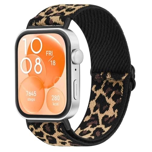 Image of Elastic Strap for Huawei Watch Fit 4/4 pro/Fit 3, Stretchy Adjustable Nylon Stylish Wristband Nylon Replacement Band (Leopard)