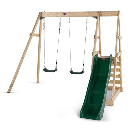 Image of Plum Play Tamarin Wooden Garden Double Swing and Slide Childrens Outdoor Climbing Frame - 3 Years Plus - Max User 50kg per Accessory