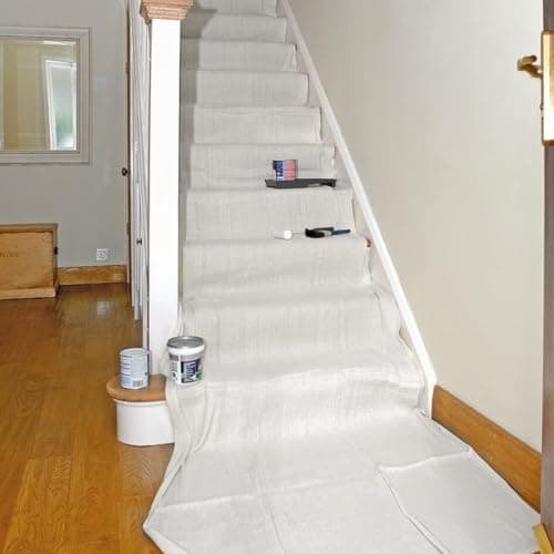 Image of Staircase Cotton Dust Sheets for Decorating Size 24ft X 3ft Sheets for Home Decor, Cover Stairways, Floor, Runner and Corridors - Cotton Twill Dust Sheet Protector for Painting and Dirt