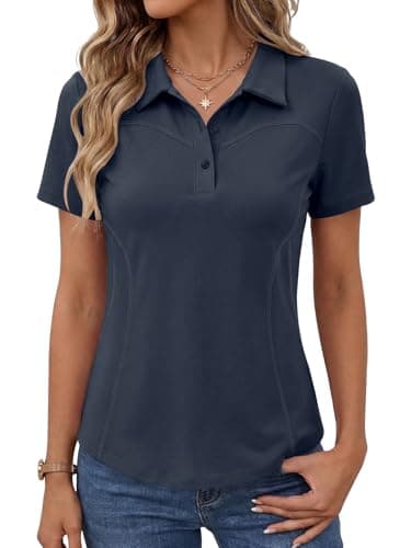 Image of IECCP Golf Polo Shirts for Women Collared Short Sleeve Quick Dry Lightweight Moisture Wicking T-Shirt Summer Work Casual Gym Tops 3 Buttons 2026 (Navy Blue,S)