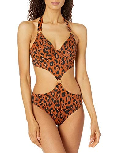 Image of Freya Roar Instinct Cut Out Halter Swimsuit Leopard Brown 30DD