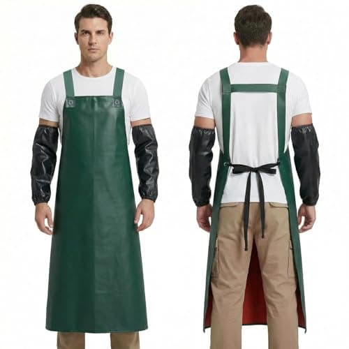 Image of Eulihent 43" Waterproof Apron with Arm Sleeve Heavy Duty Work Apron Chemical Acid Stain Oil Resistant Apron Butcher Aprons with Adjustable Straps for Men Women Kitchen Chef Pet Shop