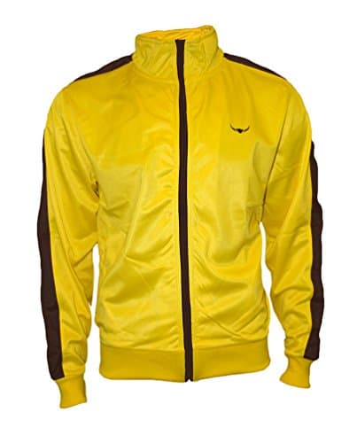 Image of ROCK-IT Apparel Men’s Retro Track Jacket - Classic Sports Training Top with High Collar & Full Zip - Sizes S-3XL - Secure Zip Pockets & Fleece Lined Yellow XL