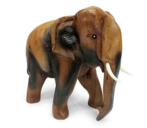 Image of Purity Style Wooden Elephant Ornament Carved Walking (Large 22cm)
