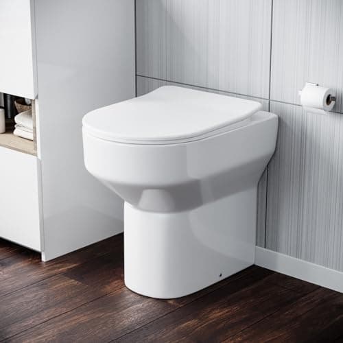 Image of Nes Home Modern White Comfort Height Back to Wall Toilet with Soft Close Seat
