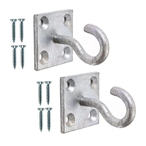 Image of TERF® Heavy Duty Galvanised Hook On Plate 50mm (2 inch) Plate with Hole Ceiling Hook Wall Mount Hook Including Fixing Screws for Wall Ceiling Hanging Industrial and Multi Purpose Use - Pack of 2