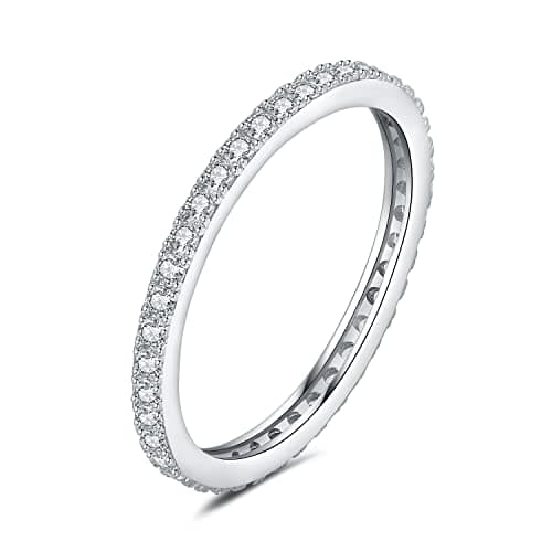 Image of JewelryPalace 1.5mm Half Eternity Moissanite Wedding Band Stacking Ring Ehancer 14K White Gold 925 Sterling Silver 7