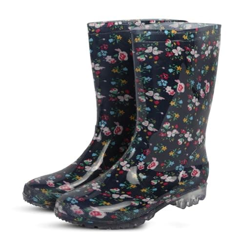 Image of A2Z Ladies Waterproof PVC Rain Boots for Women with Printed Design Mid Calf - Wellies LDS AZ31917 Floral 7 UK