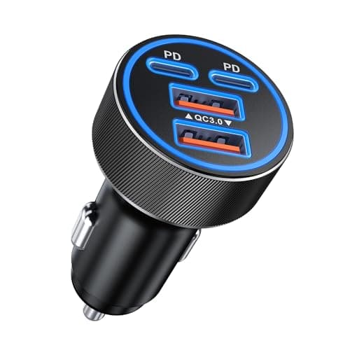 Image of 90W Car Charger Adapter,4-Port PD/QC Fast Charging Cigarette Lighter 12V USB Socket,Dual 45W USB-C/A Car Phone Charger for iPhone 17/16/15/14,Galaxy S25/S24/S23,iPad,Tablets