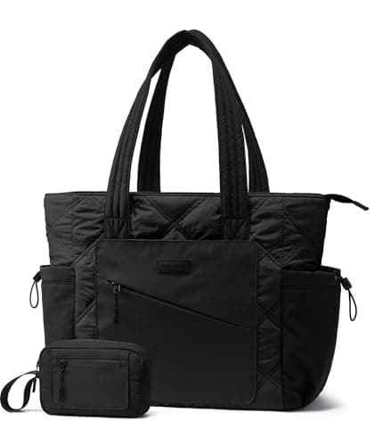 Image of LOVEVOOK Tote Bag Handbags for Women, Large Women's Puffer Totes with Zipper for Ladies Work School Travel Daily Use, Teacher Lightweight Shoulder Hand Bag fit 15.6inch Laptop, Black
