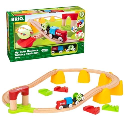 Image of BRIO My First Railway Battery Operated Wooden Railway Train Set Toddler Toy for Kids 18 Months Up - Gifts for Toddlers